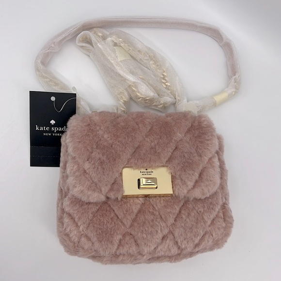kate spade Handbags - Kate Spade Carey Faux Fur Quilted Micro Flap Crossbody Rose Smoke
